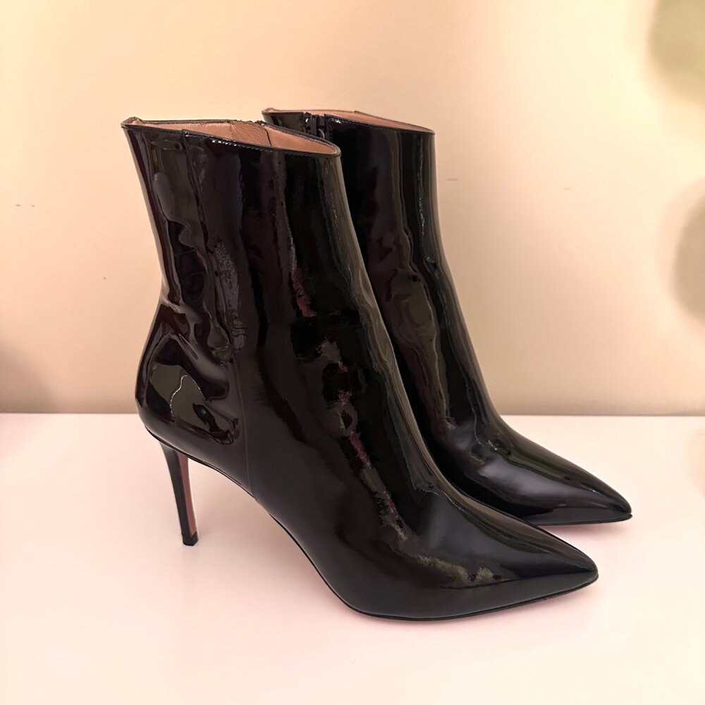 Aquazzura Black Italian Patent Leather Alma Heeled Pointed Toe Bootie Size 36.5